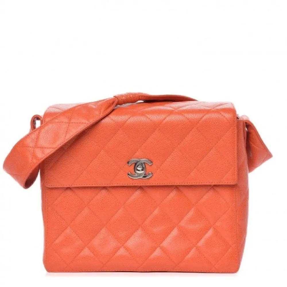 CHANEL Caviar Quilted Shoulder Bag Orange